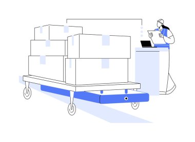 Otomatik güdümlü araba soyut konsept vektör çizimi. Fabrikada otomatik sürücü arabası, stokta otomatik güdümlü araç, toptan satış ve depolama işi, dış ticaret soyut metaforu.