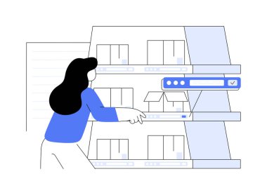 Aydınlatma sistemi soyut konsept vektör çizimi. Kadın akıllı raflar, modern seçici sistem toptan satış ve depolama, dış ticaret, lojistik otomasyon soyut metaforu kullanıyor..