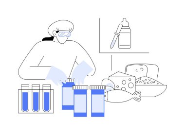 Yiyecek koruyucuları soyut konsept vektör çizimleri ekliyorum. Gıda koruyucularının kullanımı, doğal bilim, biyoloji ve kimya sektörü, gıda bilimi, katkı maddeleri soyut metaforlar.