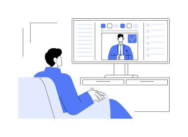 Sosyal medya soyut konsept vektör illüstrasyonu üzerine politik reklamcılık. Seçmenler televizyonda, sosyal bilimlerde ve hareketlerde siyasi reklamları izliyor, seçim kampanyası soyut metaforu.