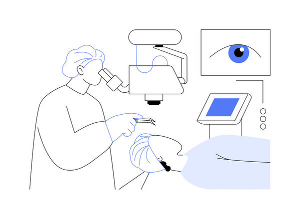 Eye surgery abstract concept vector illustration. Professional surgeon deals with refractive surgery, medicine industry, cataract and glaucoma treatment, ophthalmic disease abstract metaphor.