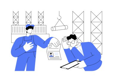 Göçmenlik teftişi soyut konsept vektör çizimi. Profesyonel göçmenlik müfettişi yabancıların çalışma iznini, bürokrasi prosedürünü, pasaport kontrolü metaforunu kontrol etti.