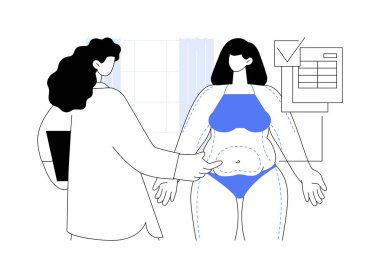 Liposuction soyut konsept vektör çizimi. Estetik cerrah hastanede liposuction prosedürü ile ilgilenir, lokal yağ pedlerinin, ilaç sektörünün, vücut kaldırma metaforunun kaldırılması.