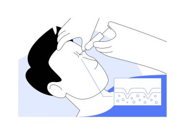 Enjekte edilebilir doldurucular soyut konsept vektör çizimleri. Kozmetik uzmanı hastalara deri doldurucu enjekte ediyor. Alnına, estetik ameliyatına, ilaç sektörüne, hyaluronik asit soyut metaforuna..
