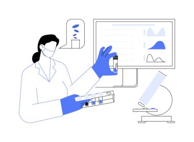 Kan sayımı, soyut konsept vektör çizimi. Laboratuvar çalışanı tam kan sayımı, ilaç sektörü, hücreler hakkında bilgi, hemoglobin boyutu ve soyut metaforu inceler..