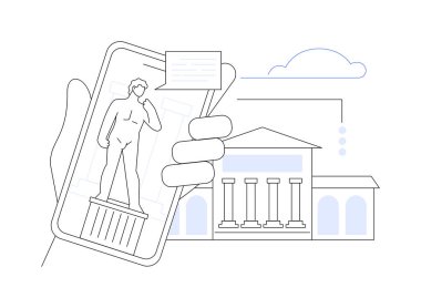5G soyut konsept vektör çizimi ile güçlendirilmiş gerçeklik deneyimi. AR 'ın müzede kullanımı, yüksek çözünürlüklü sanal gerçeklik görüntüsü ile 5G teknoloji bağlantısı soyut metafor.