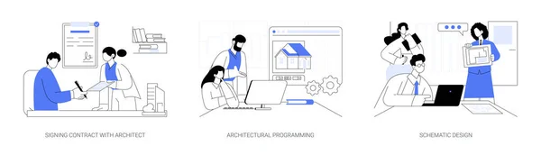 Architectenbureau Abstract Concept Vector Illustratie Set Ondertekening Contract Met Architect — Stockvector