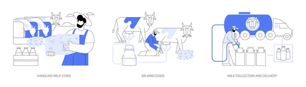 Mléčné Zemědělství Abstraktní Koncept Vektorové Ilustrace Sada Manipulace Dobytkem Farmářské — Stockový vektor