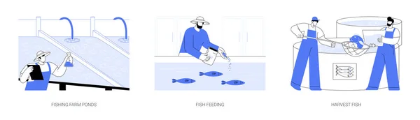 Fish Farming Abstract Concept Vector Illustration Set Fishing Farm Ponds — Stock Vector