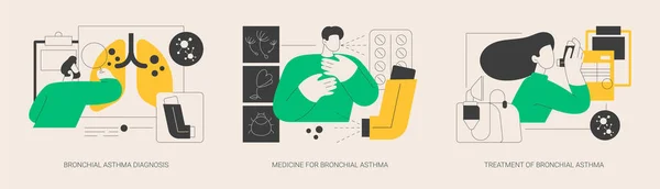 Respiratory Illness Abstract Concept Vector Illustration Set Bronchial Asthma Diagnosis — Stock Vector