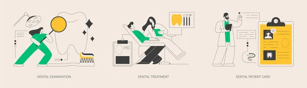 Zahnpflege Service Abstraktes Konzept Vektor Illustrationsset Zahnärztliche Untersuchung Und Behandlung — Stockvektor