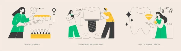 Dentes Estética Conceito Abstrato Conjunto Ilustração Vetorial Folheados Dentários Próteses — Vetor de Stock
