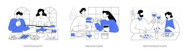 Manger Dans Restaurant Isolé Dessin Animé Vectoriel Illustrations Ensemble Diverses — Image vectorielle