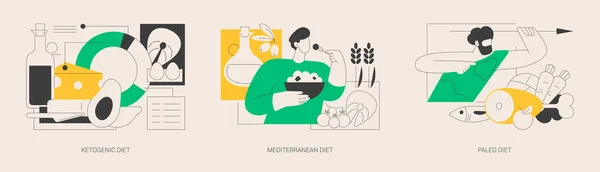 Gewichtsverlust Ernährungsplan Abstraktes Konzept Vektor Illustration Set Ketogene Mediterrane Und — Stockvektor