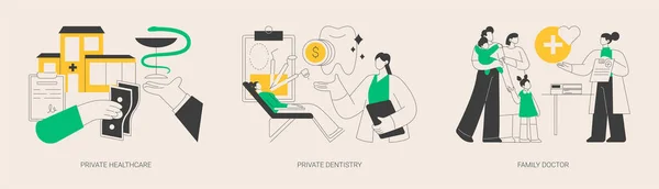 Abstraktes Konzeptvektorillustrationsset Für Die Krankenversicherung Private Gesundheitsfürsorge Und Zahnheilkunde Hausarzt — Stockvektor