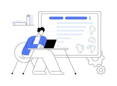 Ülke GSYİH 'sı soyut konsept vektör illüstrasyonunu sıralıyor. Veri analisti ülke GSYİH sıralamasını dizüstü bilgisayar, ekonomik istatistik ve rapor, dağıtım sektörü soyut metaforu kullanarak inceliyor.