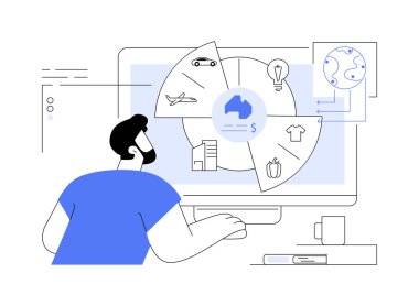 Mal ve hizmetlerin ithalatı soyut konsept vektör çizimi. Profesyonel ekonomi analisti mal ithalatı istatistikleri, dağıtım sektörü, ulaştırma hizmeti soyut metaforu sunuyor.