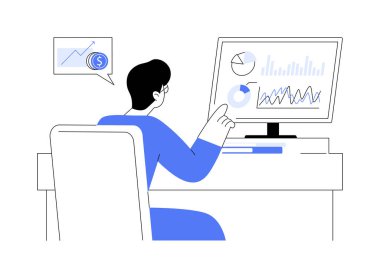 Borsa veri analizi soyut konsept vektör çizimi. İşyerinde borsa veri analisti, modern bilim, finansal büyüme, yatırım yapmak, soyut metaforu inceleyen istatistikler.