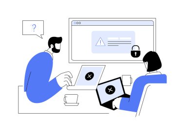 Soyut konsept vektör çizimi reddedildi. Bilgilendirme erişimi olan meslektaşlar reddedildi, modern bilişim teknolojisi, profesyonel yazılım hatası, uygulama hatası soyut metafor.