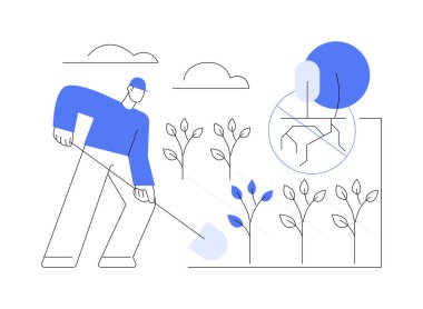 Erozyon kontrolü soyut konsept vektör çizimi. Rüzgarı, ekosistem kirlenmesini, ekolojik felaketi, çevresel sorunu soyut metaforu önlemek veya kontrol etmek için eken çiftçiler.