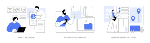 Automatisierte Geschäftsprozesse Isolierten Zeichentrickvektorillustrationen Payroll Automation Software Zahlungsverkehr Datentransfer Dateiaustausch — Stockvektor