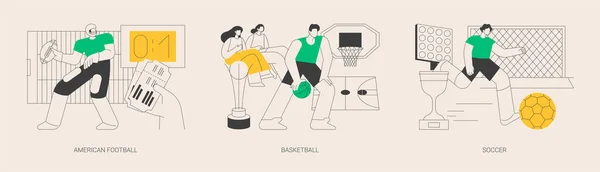 Spela Spel Abstrakt Koncept Vektor Illustration Set Amerikansk Fotboll Basket — Stock vektor