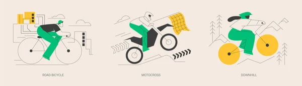 Avventura Sport Astratto Concetto Vettore Illustrazione Set Bicicletta Strada Motocross — Vettoriale Stock