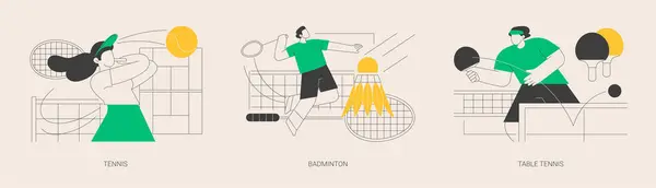 Racket Sport Abstraktes Konzept Vektor Illustrationsset Tennis Und Badminton Tischtennis — Stockvektor