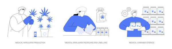 Ensemble Illustration Vectorielle Concept Abstrait Fabrication Cannabis Médical Production Marijuana — Image vectorielle