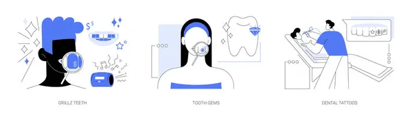 牙科珠宝抽象概念矢量插图集 采购产品Grillz牙齿 牙齿宝石和水晶 牙齿纹身 嘻哈文化 牙科和口腔医学 时尚界的抽象隐喻 — 图库矢量图片