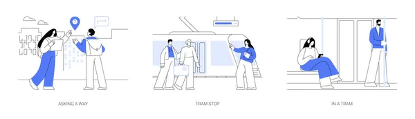 Stad Tram Abstract Concept Vector Illustratie Set Stedelijk Vervoer Passagier — Stockvector