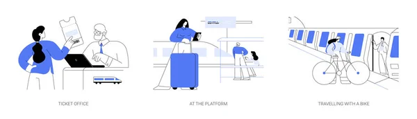 Estación Tren Abstracto Concepto Vector Ilustración Conjunto Taquilla Pasajeros Esperando — Vector de stock