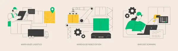Storage Automation Abstract Concept Vector Illustratie Set Logistiek Robotisering Van — Stockvector