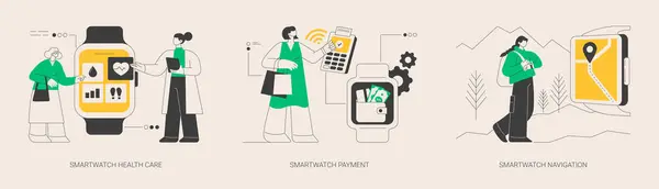 Set Illustrazioni Vettoriali Concetto Astratto Accessori Intelligenti Smartwatch Assistenza Sanitaria — Vettoriale Stock