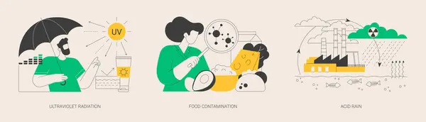 Umweltprobleme Abstraktes Konzept Vektor Illustration Set Strahlung Lebensmittelkontamination Saurer Regen — Stockvektor