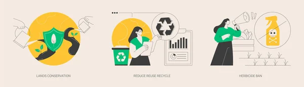 Naturschutz Abstraktes Konzept Vektor Illustrationsset Landschaftspflege Recycling Reduzieren Herbizidverbot Abfallwirtschaft — Stockvektor
