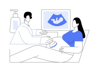 Hamilelik ultrasonu soyut konsept vektör çizimi. Jinekolog bebek kalp atış hızı kontrolü, üreme ilacı, gebelik ultrasonu, sonogram uzmanının soyut metaforu ile ilgilenir..