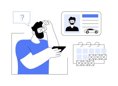 Ehliyetin son kullanma tarihi soyut konsept vektör çizimi. Sürücü ehliyetine sahip şaşırmış bir adam, hükümet ve bürokrasi, yol trafiği soyut mecazında araba kullanımını onayladı.