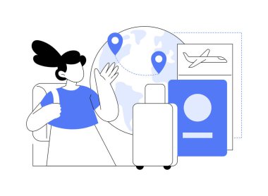 Çocuk seyahat pasaport soyut konsept vektör illüstrasyonuna başvurun. Çocuklarla uluslararası seyahat, vatandaşlık hizmetleri, çocuklar için belgeler, başvuru formu soyut metafor.