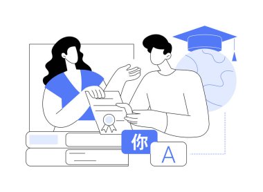 Dil sertifikası soyut konsept vektör illüstrasyonunu al. Yabancı gerekli seviye dil sertifikası, vatandaş hizmetleri, devlet sektörü, sınav soyut metaforu alıyor.