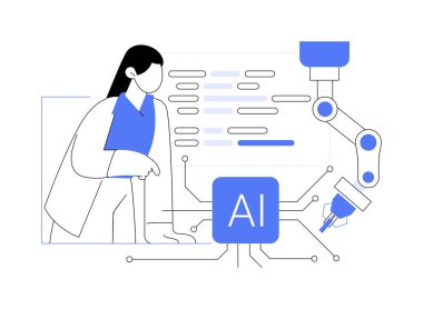 Yapay Zeka Mühendisi soyut konsept vektör çizimi. Profesyonel yapay zeka mühendisi makine öğrenme algoritmaları, bilişim teknolojisi, veri transferi, büyük veri soyut metaforu kullanarak robot yapay zeka modelleri yaratıyor..