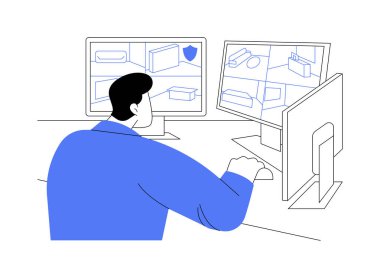 Güvenlik kameraları soyut konsept vektör çizimi. Güvenlik görevlisi odayı kameralar, iş teknolojisi, video izleme endüstrisi ve soyut metafor kullanarak izliyor..