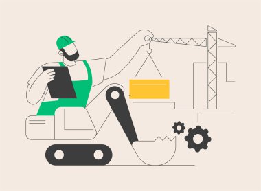 Modern inşaat makineleri soyut konsept vektör çizimi. İnşaat alanı için ağır ekipman, kira için endüstriyel ve ağır ekipman, soyut metafor korunması ve mühendisliği.