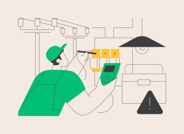 Elektrik hizmetleri soyut konsept vektör çizimi. Enerji tasarruflu aydınlatma, elektrik sistemi bakım ve teftiş, ev otomasyonu, elektrikli ısıtıcı onarımı soyut metaforu.