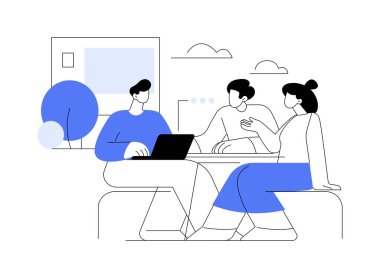 Dışarıdaki ofis karikatür vektör çizimlerini izole etti. Açık havada çalışan, iş stratejilerini tartışan, doğadaki akıllı ofisler, modern iş yeri vektör karikatürleri..