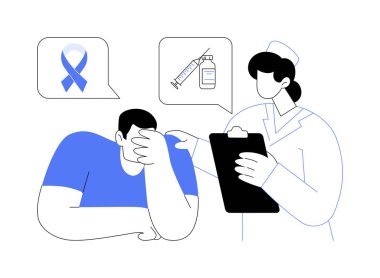 Kanser teşhisi soyut konsept vektör çizimi. Kanser teşhisi konan adam, onkoloji sektörü, tıp endüstrisi, hastanede doktorla görüşme, tümör muayenesi soyut metaforu.