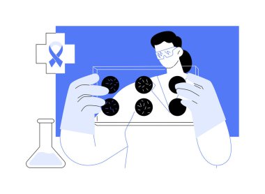 Kanser bağışıklık terapisi soyut konsept vektör çizimi. Doktor bağışıklık hücrelerinin tepkisini, lenfosit işaretleyicisini, onkoloji tedavisini, kanser soyut metaforunun tıbbi muayenesini inceliyor..