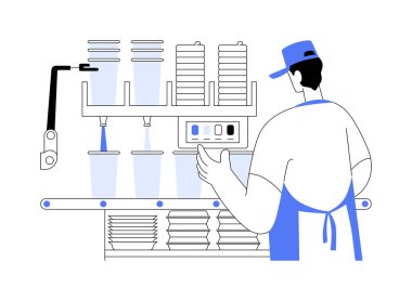 Robotik dağıtım soyut konsept vektör çizimi. Otonom dağıtım kullanan fast food restoranı çalışanı, hizmet sektöründe modern teknoloji, robot üretimi soyut metafor.