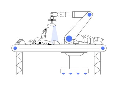 iRVision robotları soyut konsept vektör çizimi sınıflandırılıyor. Özerk iRVision sıralama makinesi, modern teknoloji, robotik üretim endüstrisi, yapay zeka soyut metaforu.