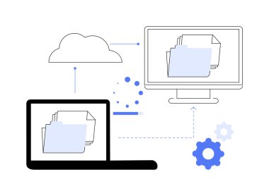 Veri göçü soyut konsept vektör çizimi. İş süreçlerini otomatikleştirmek için yazılım, işleme biçimi, modern bilişim teknolojisi, veri transferi, makine öğrenme soyut metaforu.